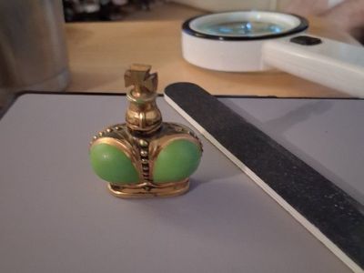 Vintage Gold and Green Crown-Shaped Trinket Box/Perfume Bottle - Ornate & Unique Collectible