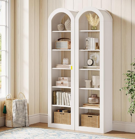 Tribesigns 74.8" Tall Arched Bookshelves (2 Pieces, Warm White)