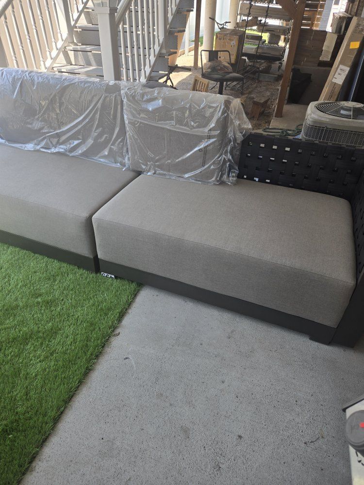 Brenton New Outdoor Patio Sectional Sofa Gray Cushions Woven Black Frame