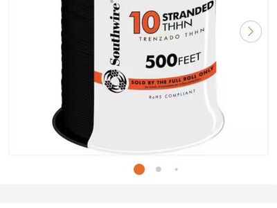 NEW! 500 ft. 10 Black Stranded CU THHN Wire