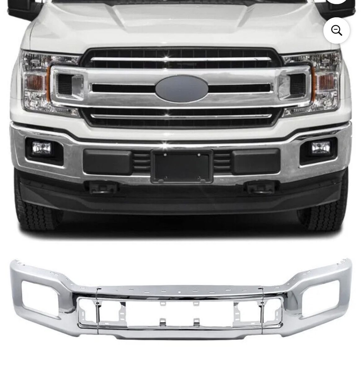 Split Front Bumper Face Bar Steel Chrome Fit for Ford F-150 2018-2020 W/Fog Hole
