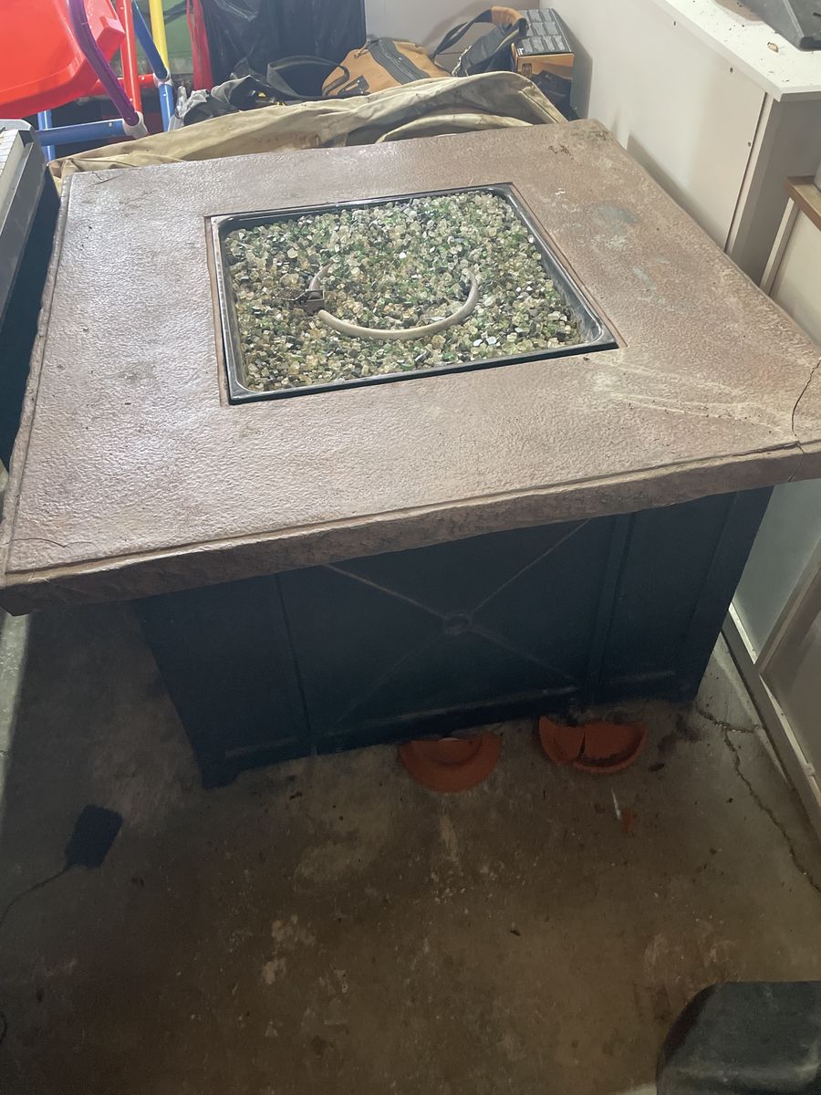 Square Outdoor Propane Fire Pit Table with Stone-Look Top