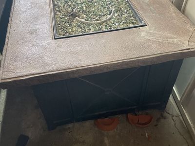 Square Outdoor Propane Fire Pit Table with Stone-Look Top