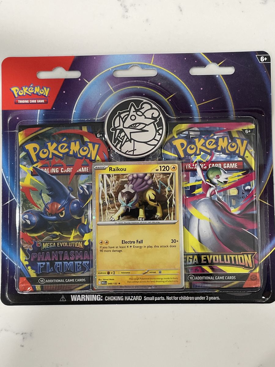 Pokemon TCG Mega Evolution Blister Pack - Raikou, Phantasma Flames Packs, Coin (New)