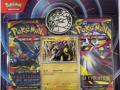 Pokemon TCG Mega Evolution Blister Pack - Raikou, Phantasma Flames Packs, Coin (New)