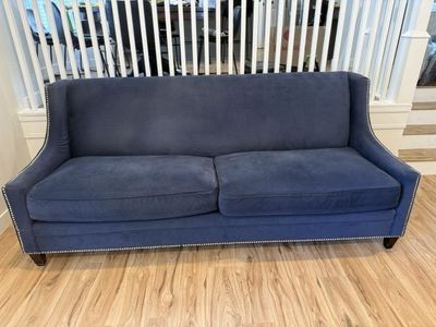 Blue Microfiber Couch with Nail Head Trim