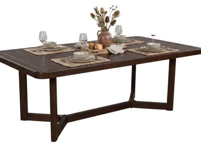 Signature Design by Ashley Yingden 1-Piece Extendable Dining Table, Brown Seats 8, 84 to 108 inch extendable mango wood veneer