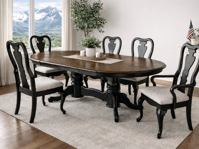 Solid Oak Dining Table & Chairs – Refinished – 6 Chairs (2 Captain) – 95"
