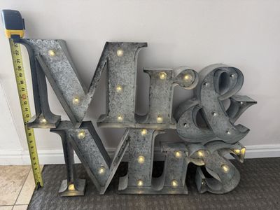 Galvanized Light-Up “Mr & Mrs” Sign