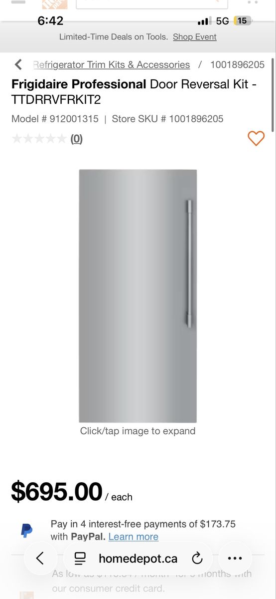 Frigidaire Professional TTDRRVFRKIT2 Refrigerator Door Reversal Kit - Stainless Steel Finish