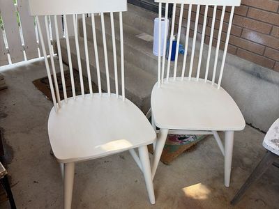 Set of 4 Wooden Spindle Back Dining Chairs - White & Rustic Gray