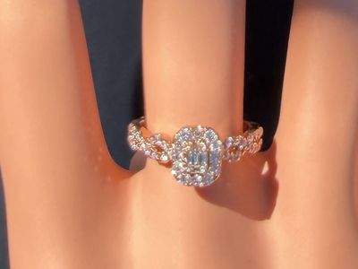 GIA AUTHENTICATED 14k ROSE GOLD 3/4 ct DIAMOND ENGAGEMENT RING! EMERALD CUT CENTER!