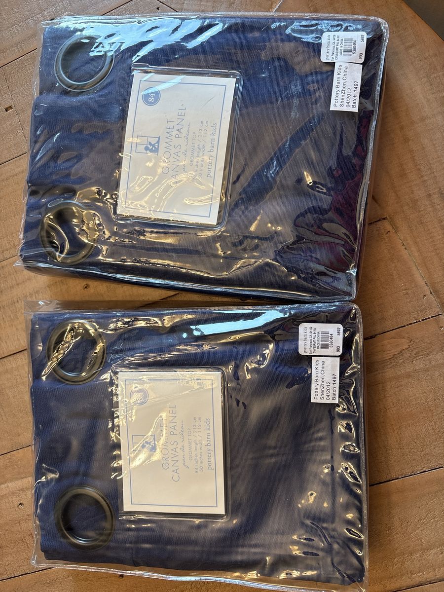Pottery Barn Kids Grommet Canvas Curtain Panels Navy Blue Set of 2 50x84