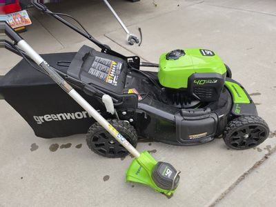 Greenworks 40V 21" Cordless Electric Lawn Mower & Trimmer Set - 2 batteries