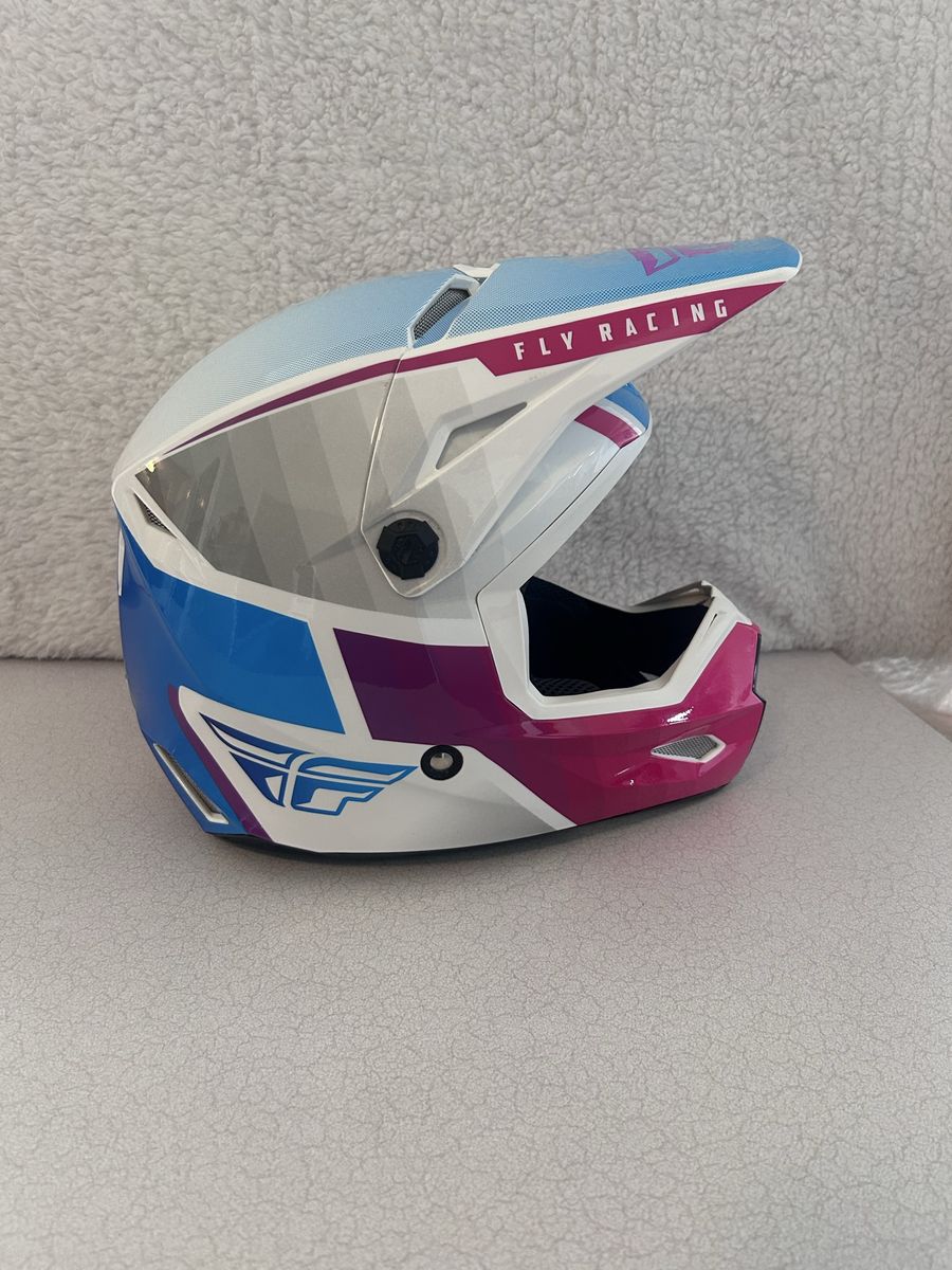 Youth Fly Racing Kinetic Off-Road Motocross Helmet Pink Blue White
