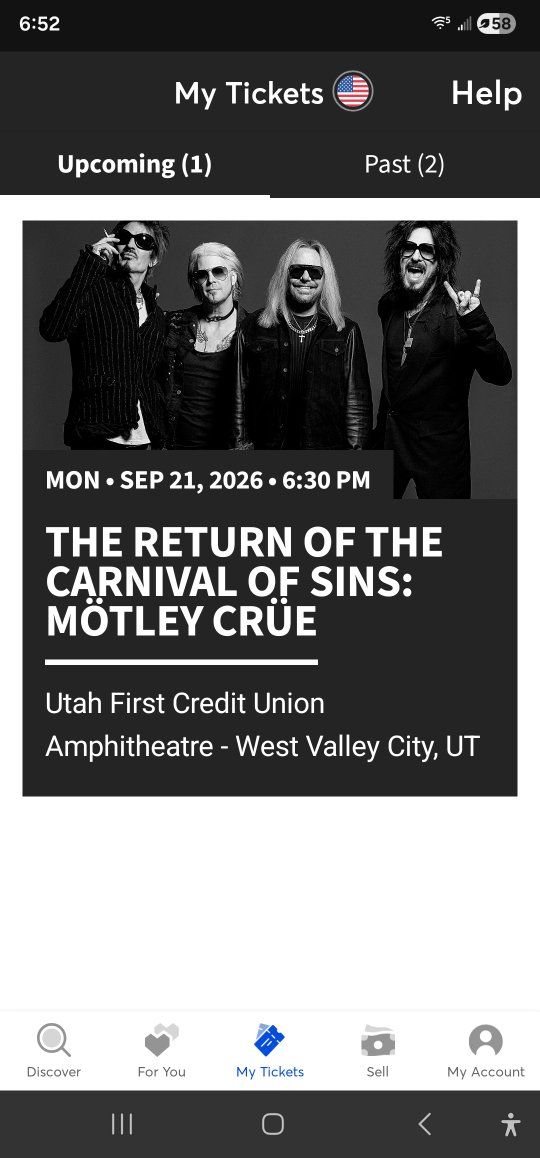 Motley Crue Tickets x4 - Sep 21, 2026 - Utah First Credit Union Amphitheatre - Section 306