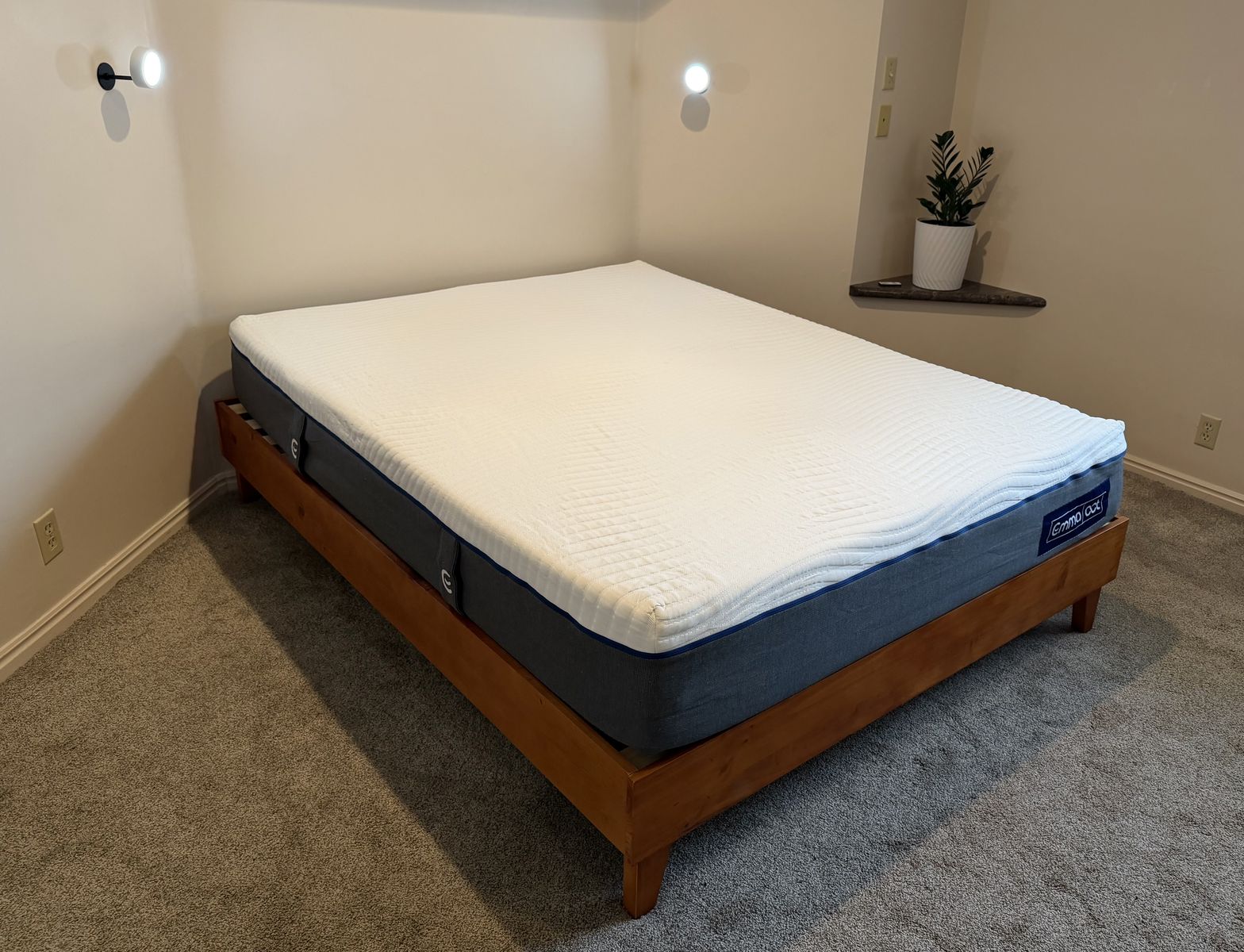 Queen mattress and wood bed frame. NEW!