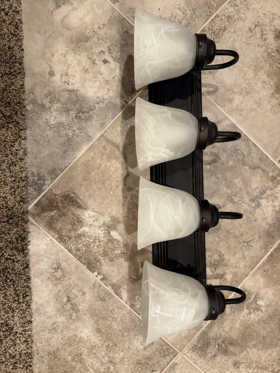 4-Light Oil Rubbed Bronze Bathroom Vanity Light Fixture with Alabaster Glass Shades