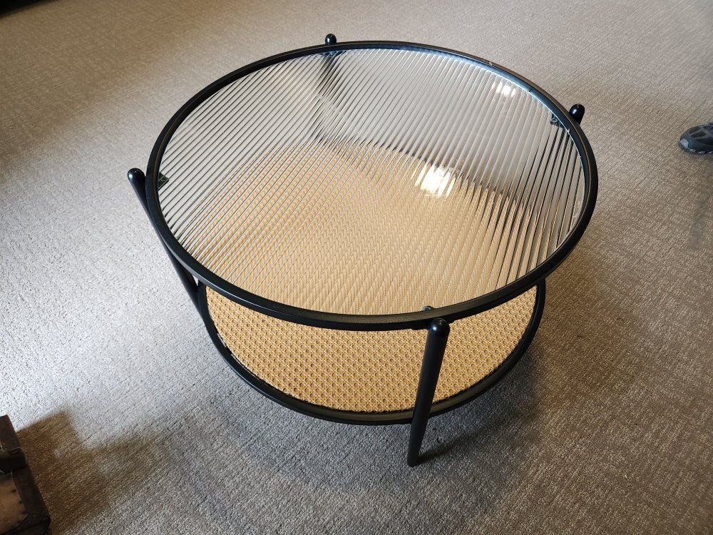 Round coffee table - Rattan and textured glass