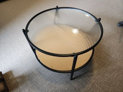 Round coffee table - Rattan and textured glass