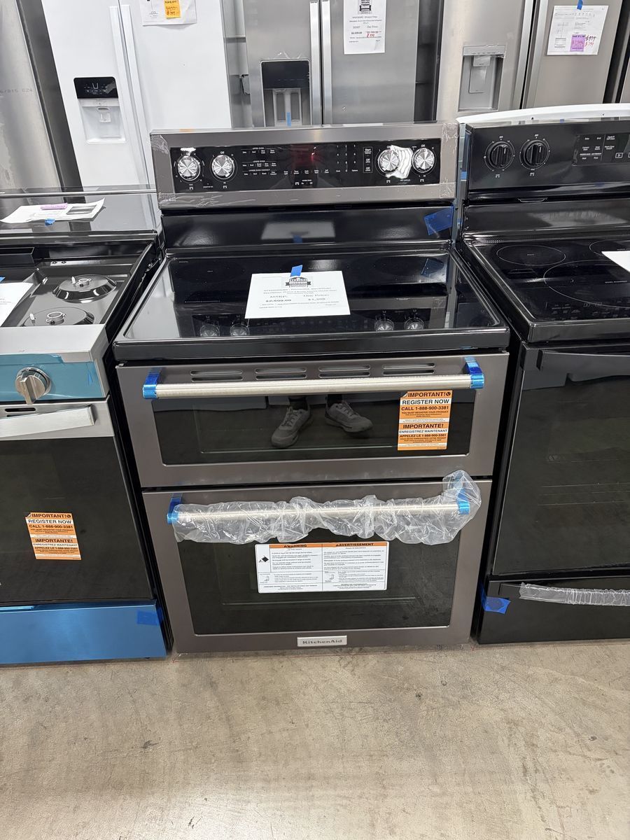 NEW KITCHENAID DOUBLE OVEN ELECTRIC RANGE BLACK STAINLESS