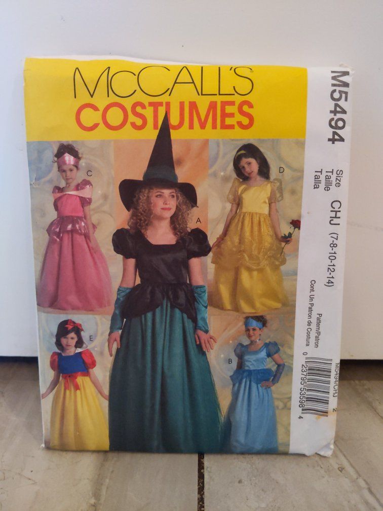 Disney Princess -McCall's M5732/M5494 Children's Costumes Sewing Pattern CHJ (7-8-10-12-14) Uncut