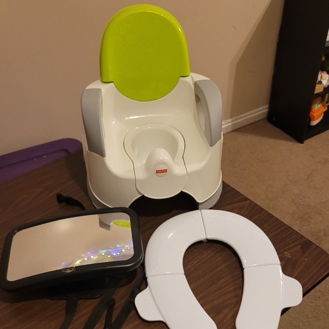 Toddler potty, potty seat and car mirror