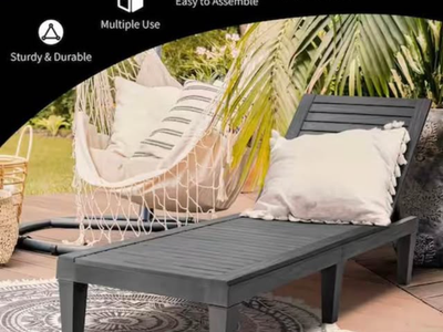 Costway Set of 2 Outdoor Chaise Lounge Chairs Black 5-Position Adjustable
