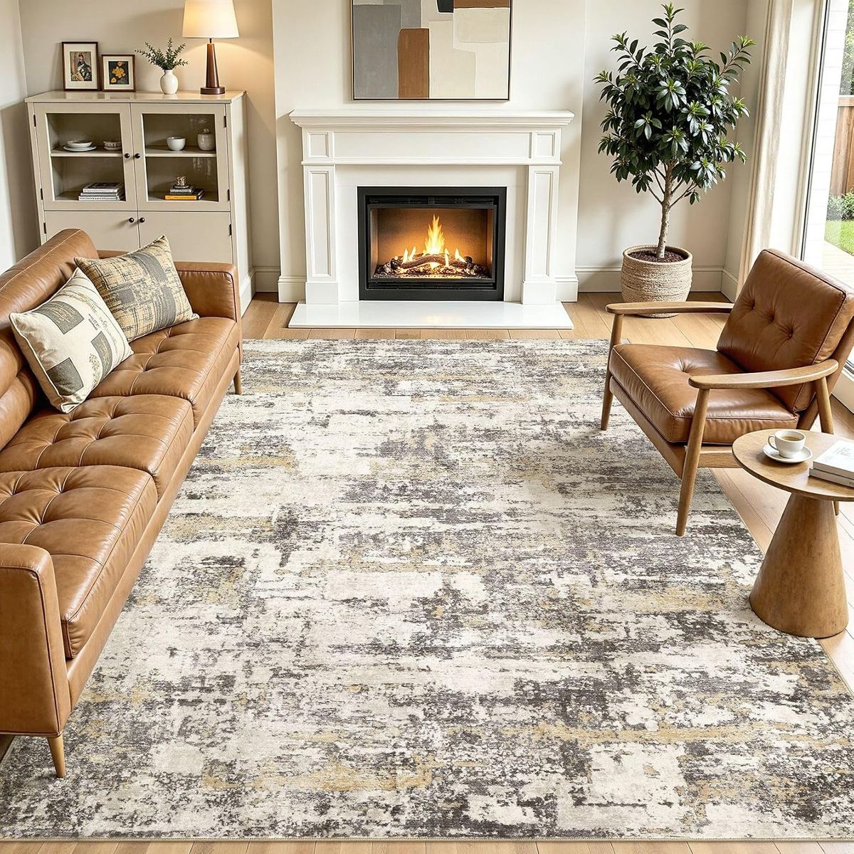 NEW 8x10 Modern Abstract Neutral Gold Brown Area Rug