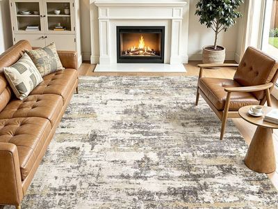 NEW 8x10 Modern Abstract Neutral Gold Brown Area Rug