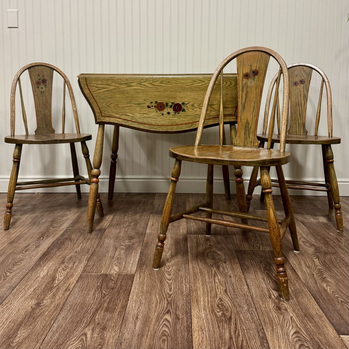 Vintage Hand-Painted Windsor Drop-Leaf Table and Chair Set