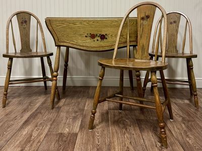 Vintage Hand-Painted Windsor Drop-Leaf Table and Chair Set