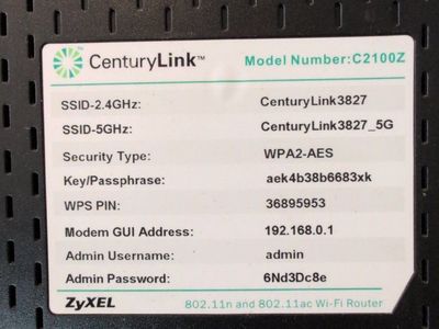 CenturyLink C2100Z Zyxel WiFi Router Modem 802.11n/ac Gigabit Ethernet Dsl VoIP