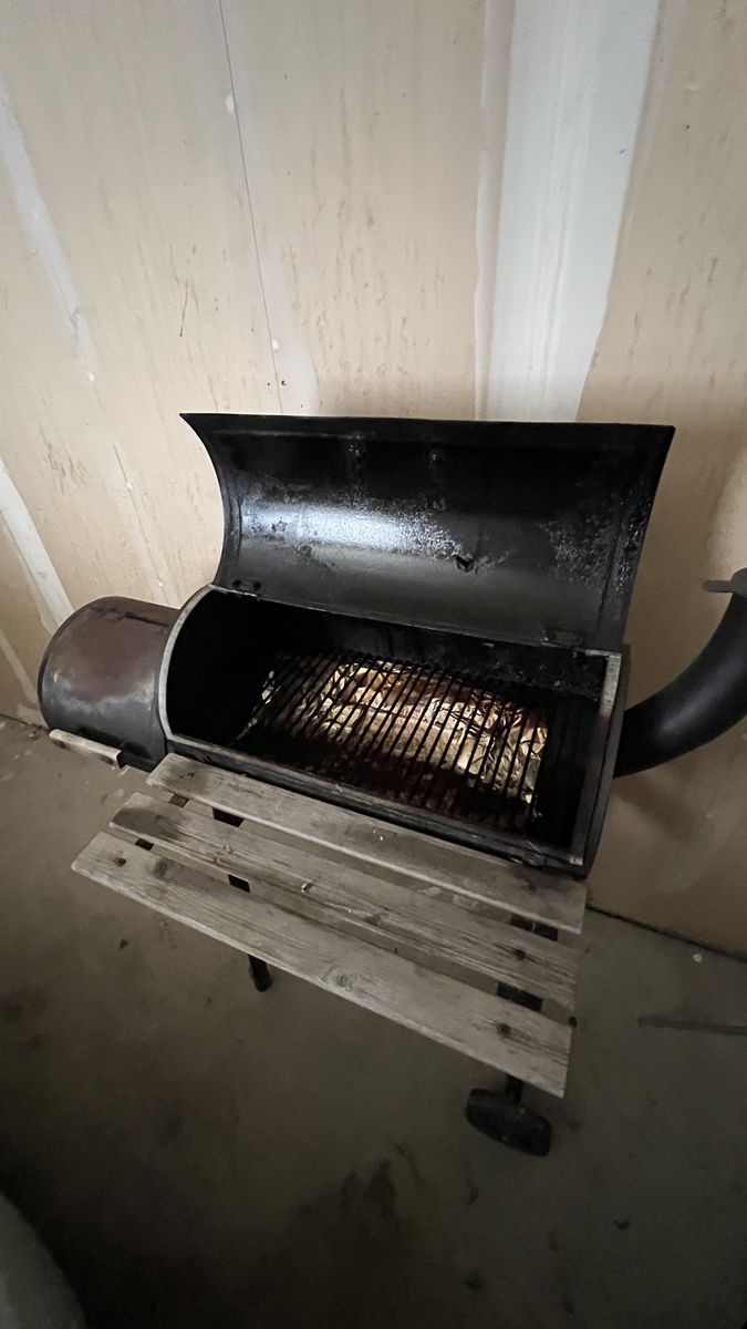 Used Smallish Offset Smoker with Wooden Side Shelf - Perfect for Backyard BBQ