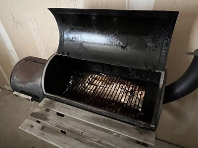 Used Smallish Offset Smoker with Wooden Side Shelf - Perfect for Backyard BBQ