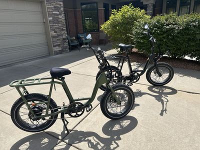 Rad Power Bikes RadRunner 2 Electric Utility Bikes - Pair (2) Like New, Olive & Black