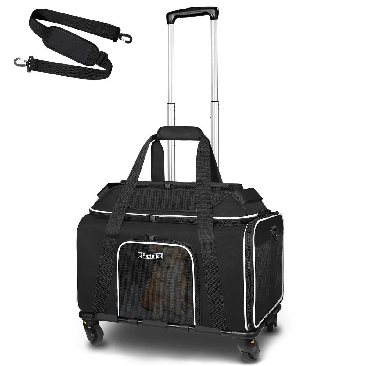 Airline Approved Rolling Pet Carrier w/ Wheels for Small Dogs Cats