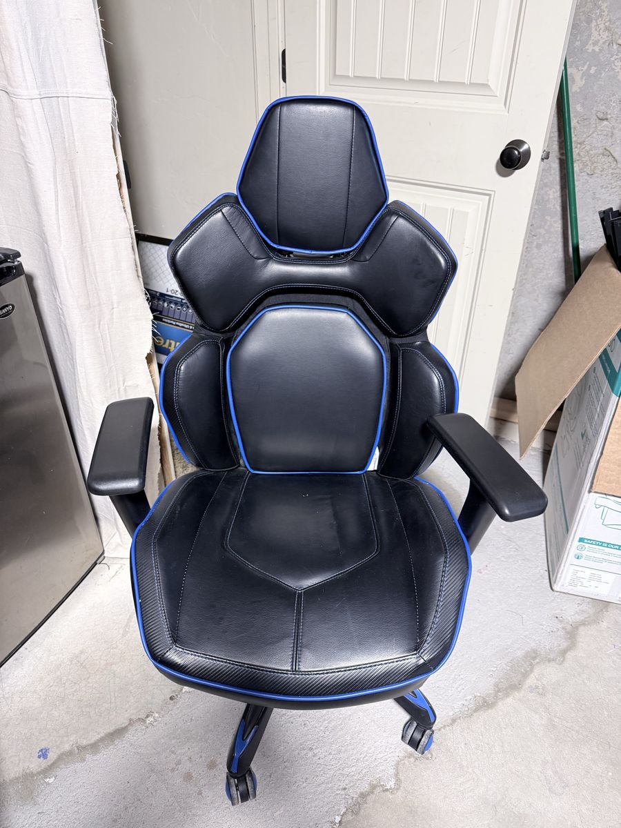 Black and Blue Ergonomic Leatherette Gaming Office Chair with Armrests