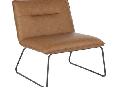 Industrial Black Metal, Camel Pu Faux Leather Accent Chair