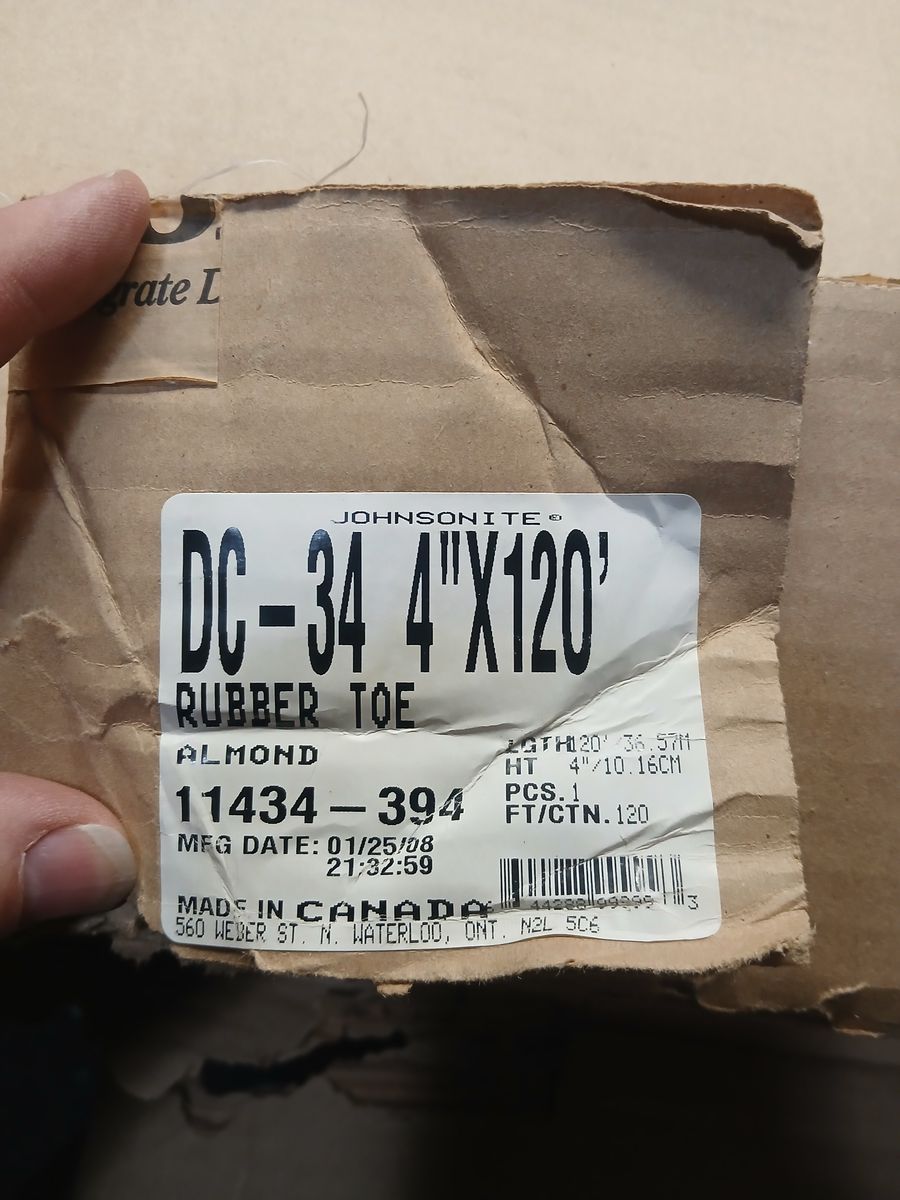 Johnsonite DC-34 4"x120' Almond Rubber Wall Base Cove - Unopened Box, Made in Canada