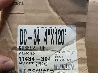 Johnsonite DC-34 4"x120' Almond Rubber Wall Base Cove - Unopened Box, Made in Canada