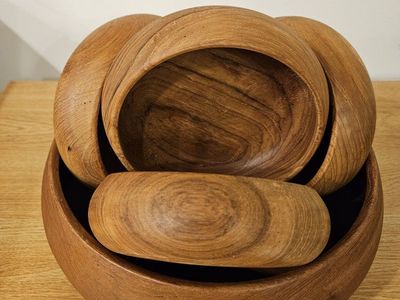 Vintage Mid-Century Modern Teak Wood Salad Bowls Set of 4, 5-inch diameter