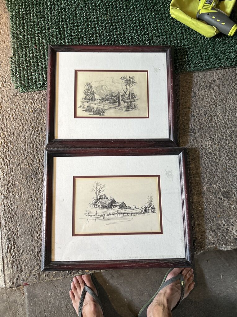 Set of 2 Two Pen and Ink Drawing By Utah Jay Fisher Hennefer Landscape Paintings