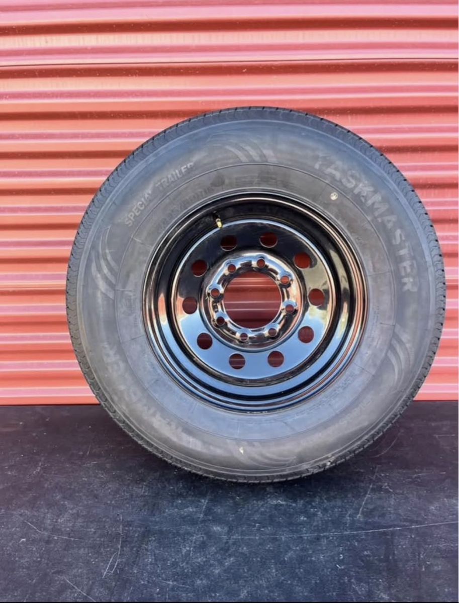 New Taskmaster ST 235/80 R 16 Trailer Tire Mounted on New Black Mod Wheel Heavy Duty 10 Ply E Load 8 Lug Pattern