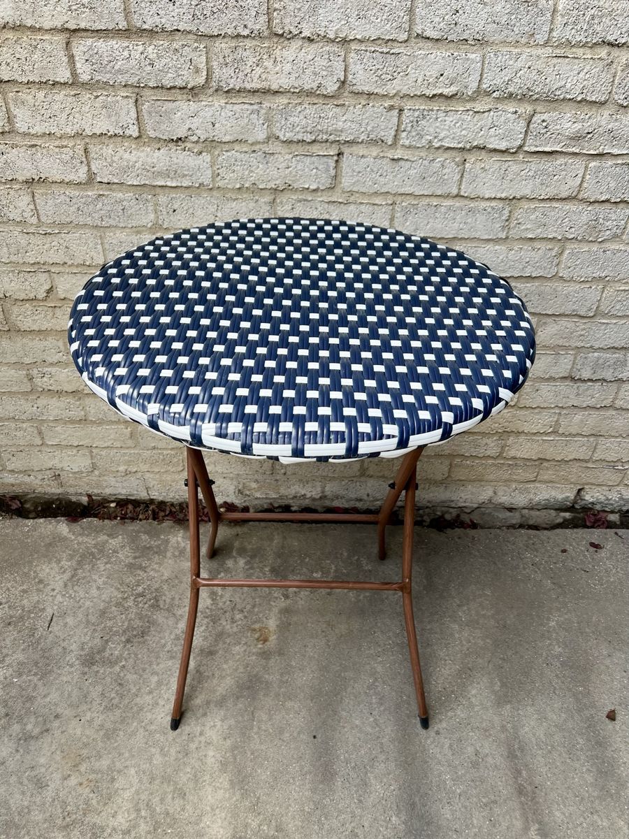 Navy & White Folding Patio Bistro Table