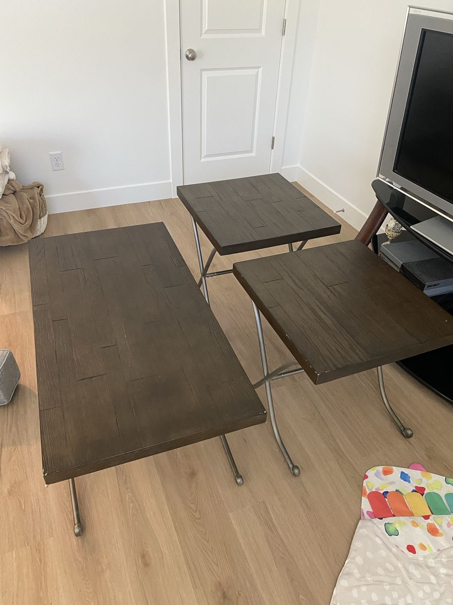 Set of 3 Wood Finish Nesting Tables - Coffee & End Tables for Living Room