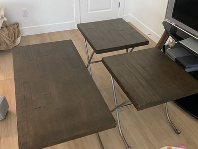 Set of 3 Wood Finish Nesting Tables - Coffee & End Tables for Living Room