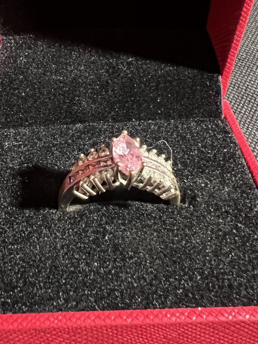 Sterling Silver Marquise Pink & Clear CZ Statement Ring - Size 9, Pre-owned