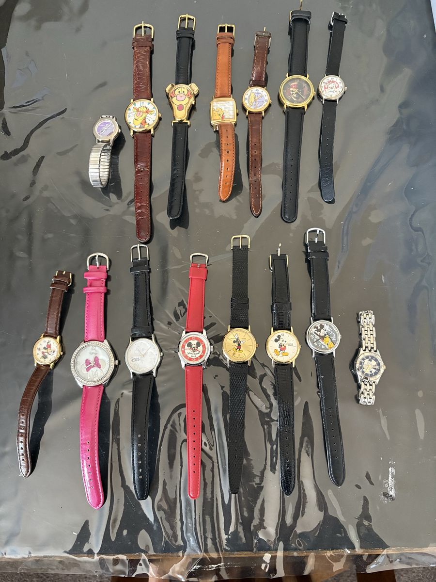Lot of 16 Disney Character Wristwatches - Mickey Mouse, Minnie Mouse, Winnie the Pooh, D23