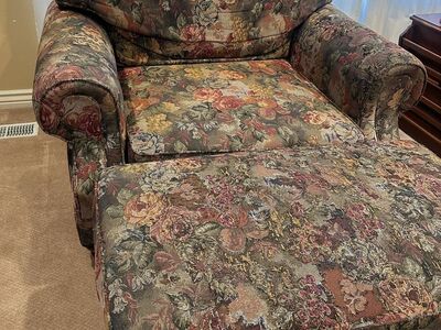 Oversized Floral Tapestry Armchair and matching Ottoman English Cottage Core